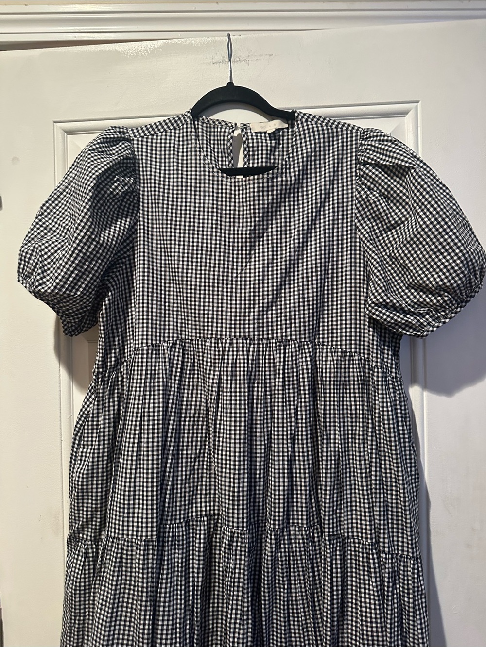 Anthropologie Eri + Ali Black & White Gingham Tiered Maxi Dress Puff Sleeves - Picture 5 of 11